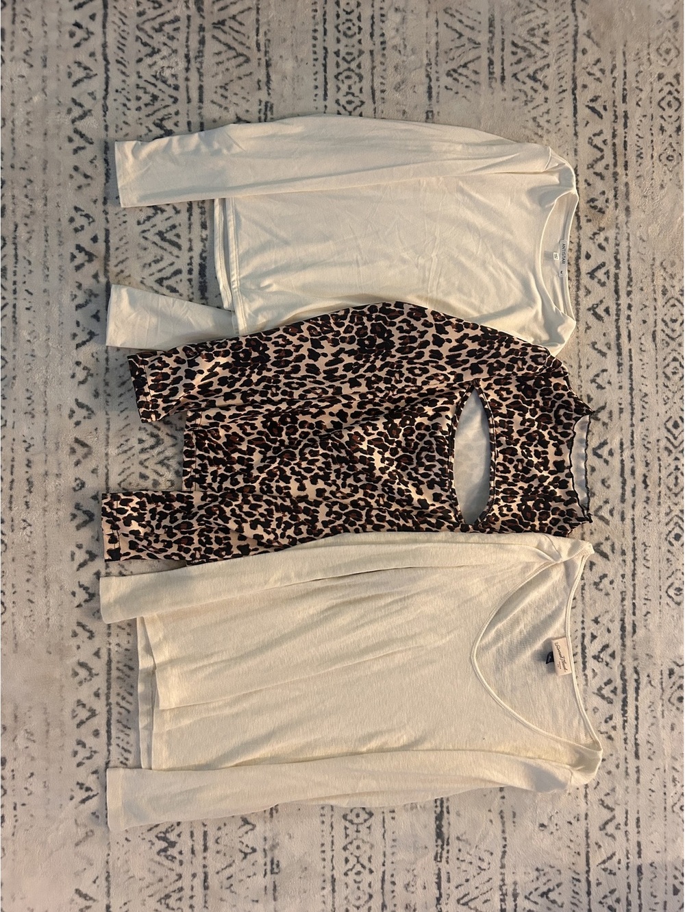 Set of 3 Long Sleeve Tops - White and Leopard Print, Size Medium and Large